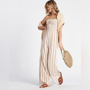 Billabong Beige and White Striped Jumpsuit